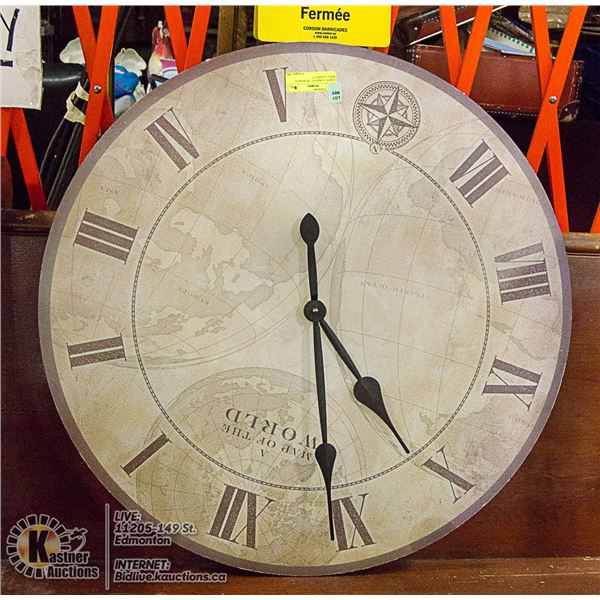 LARGE "A MAP OF THE WORLD" WALL CLOCK 27.5