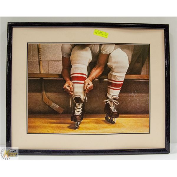 LARGE HOCKEY THEMED FRAMED PICTURE-NO GLASS