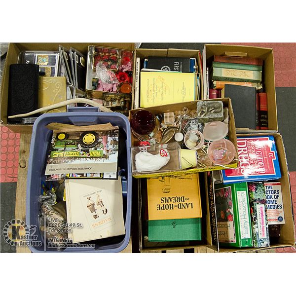 PALLET OF STORAGE FINDS-BOOKS, ANTLER SHED