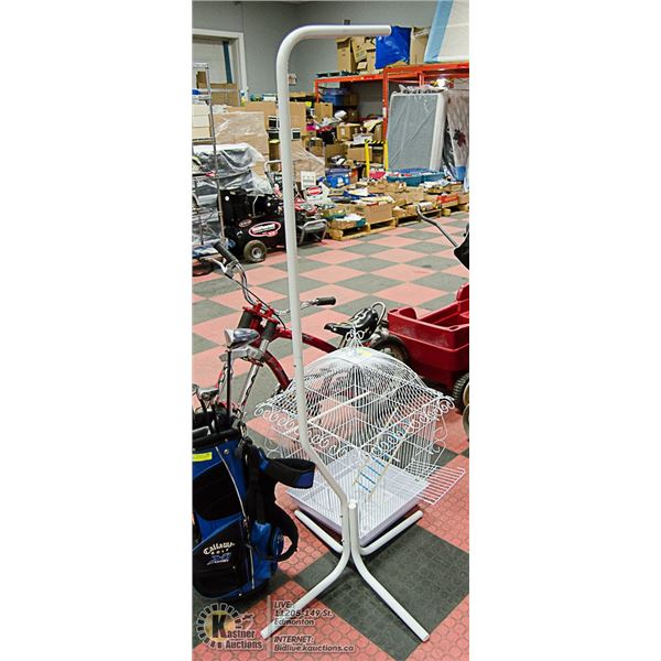 WHITE BIRD CAGE WITH STAND-MISSING HOOK