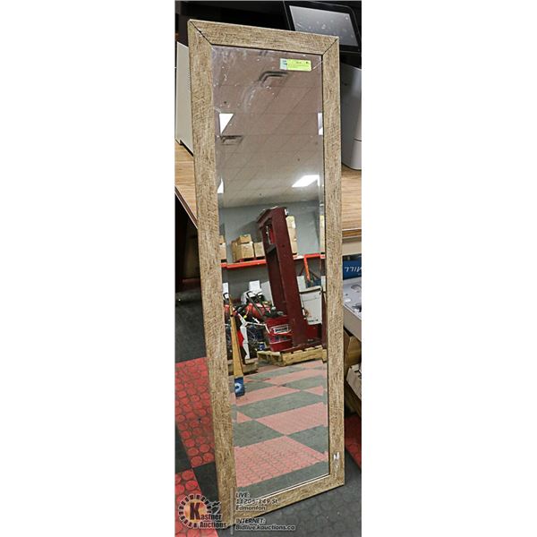 WOOD GRAIN FRAMED BEVELED GLASS MIRROR