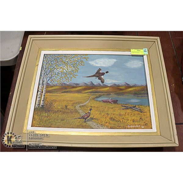 "PHEASANTS" BY D. CALLFAS OIL ON BOARD, SIGNED A