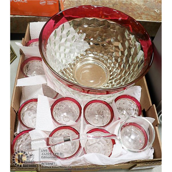 INDIANA RUBY RED FOSTERIA PUNCH BOWL SET