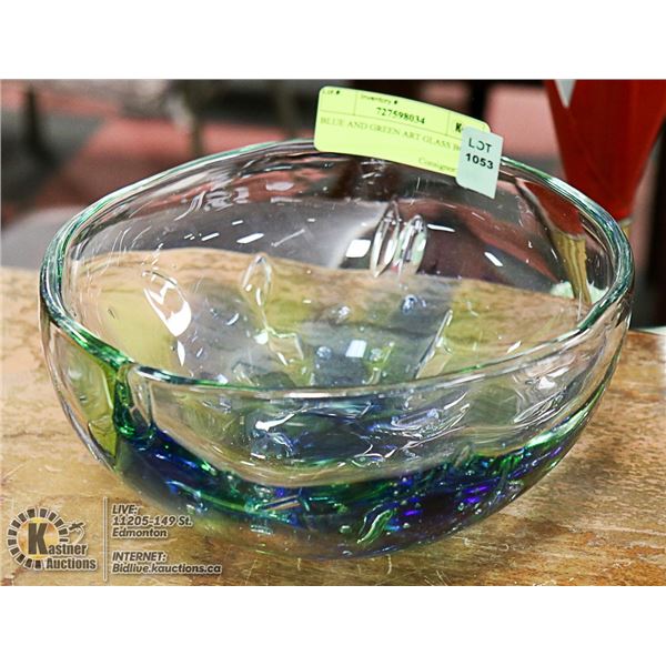 BLUE AND GREEN ART GLASS BOWL