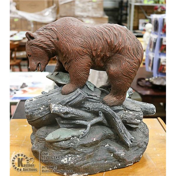 CONCRETE BEAR ON ROCKS FISHING GARDEN STATUE