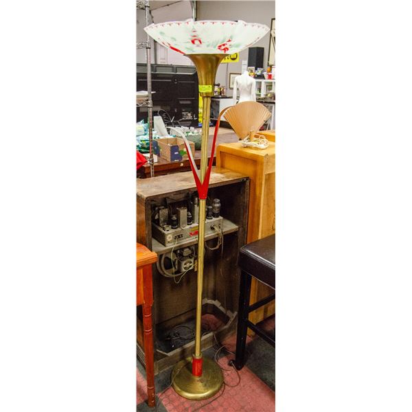 VINTAGE BRASS FLOWER PEDDLE STYLE FLOOR LAMP W/