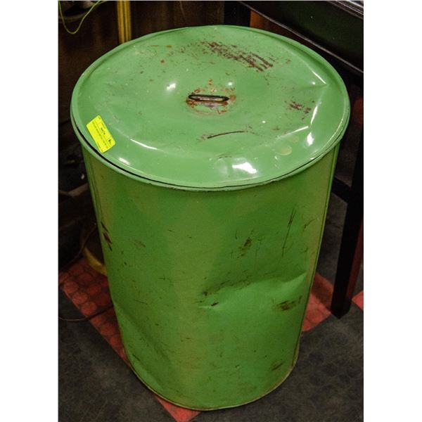 VINTAGE GREEN METAL CAN W/ LID