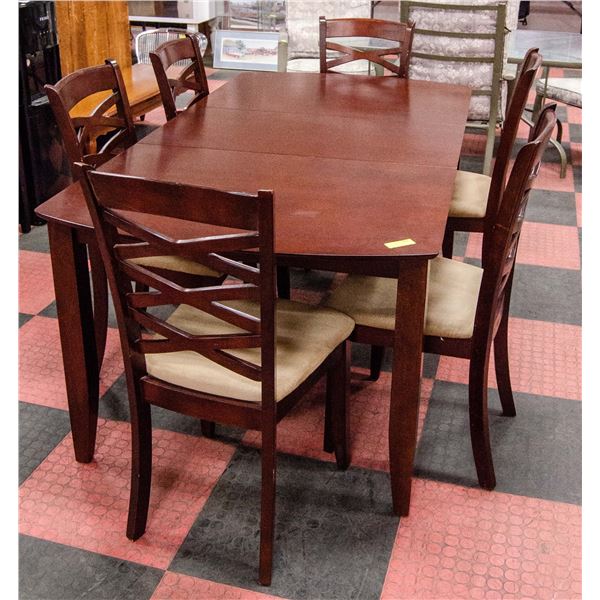 SOLID DARK WOOD DINING TABLE SET WITH LEAF