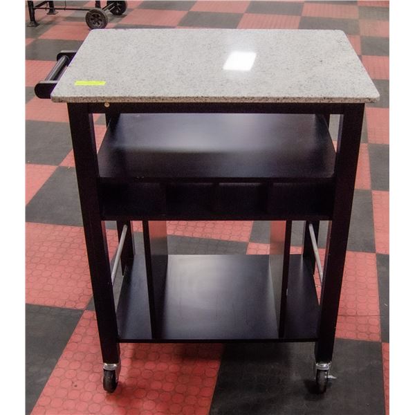 ESPRESSO BLACK WOOD AND MARBLE ROLLING ISLAND/