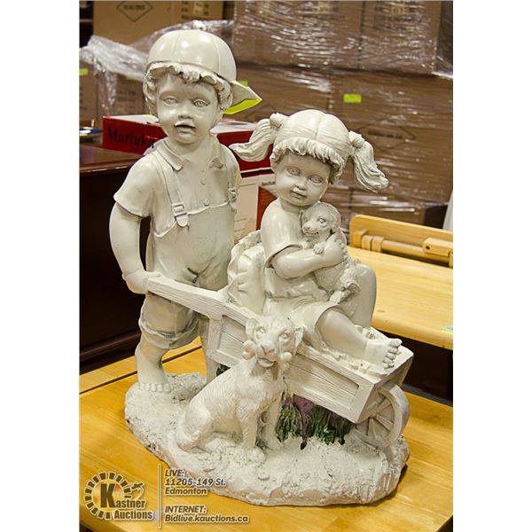 BOY AND GIRL GARDEN STATUE, 20" TALL X 16" WIDE