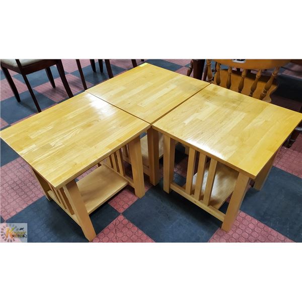3 WOODEN SIDE TABLES 21" X 21" X 21"