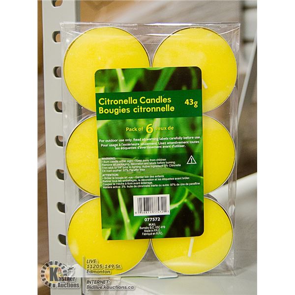 6 PACK OF 43G CITRONELLA CANDLES