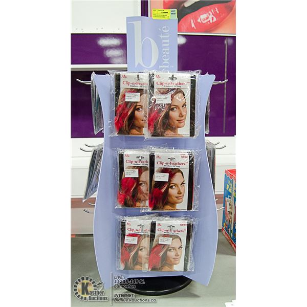 DISPLAY OF NEW MIA CLIP-IN-FEATHERS, 3 - 10"