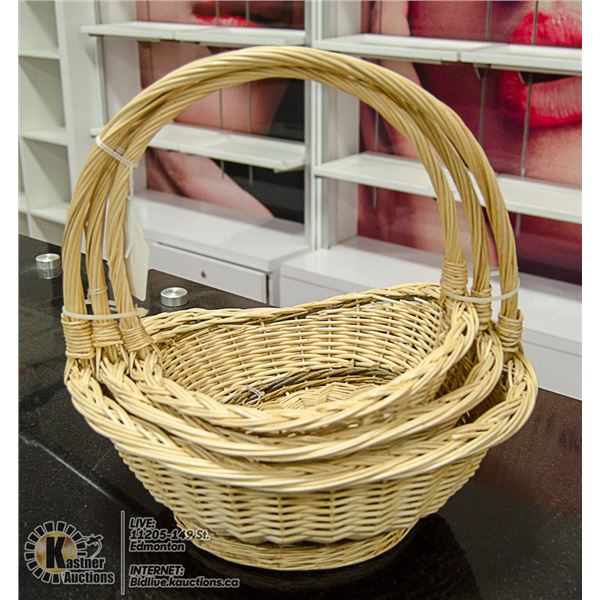 3PK WICKER BASKETS -MEDIUM WITH HANDLES