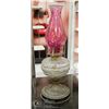 Image 1 : ANTIQUE CRANBERRY GLASS COAL OIL LAMP