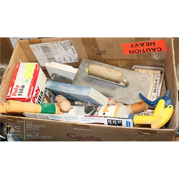 BOX AND A TOTE OF CONSTRUCTION TOOLS