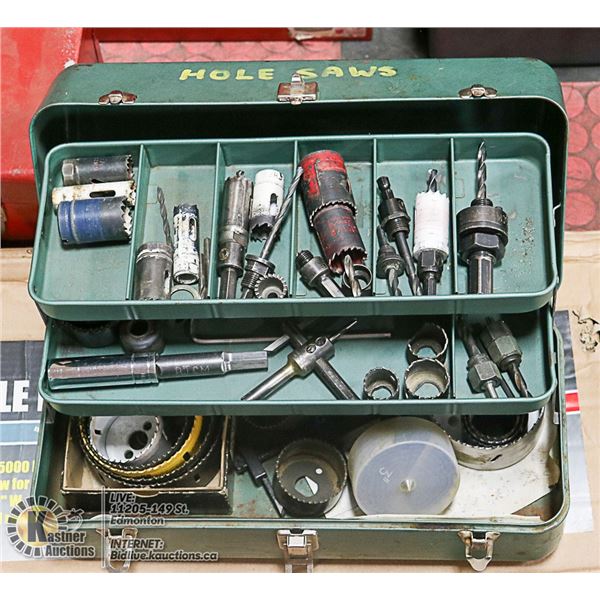 VINTAGE TOOLBOX WITH HOLE SAWS