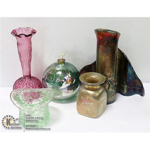 ASSORTED GLASS LOT AND IRRIDECENT RAINBOW ITEMS