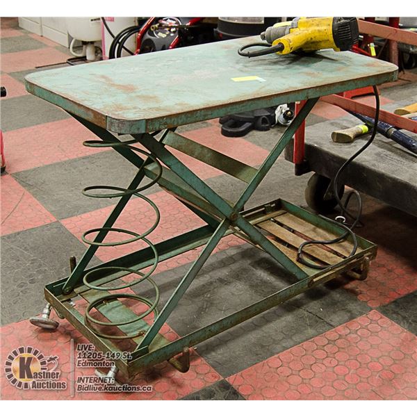 ANTIQUE GREEN METAL ADJUSTABLE SPRING TABLE