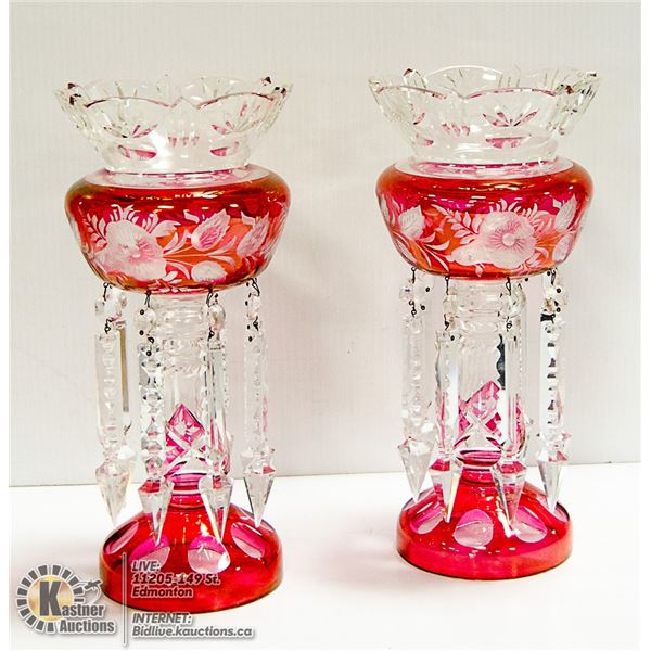 PAIR OF RED MANTLE LUSTRES