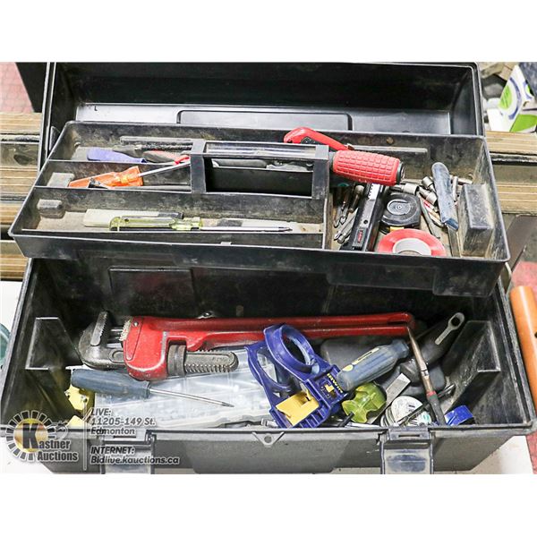 BLACK PLASTIC TOOLBOX WITH TOOLS