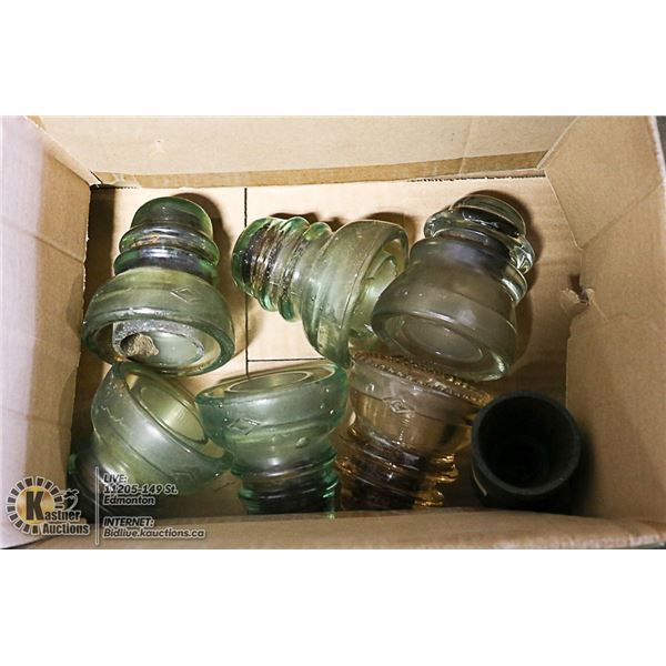 ASSORTED VINTAGE GLASS INSULATORS - DOMINION,