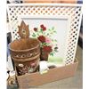 Image 1 : -SHABBY CHIC FLOWER OIL PAINTING IN LATTICE WOOD
