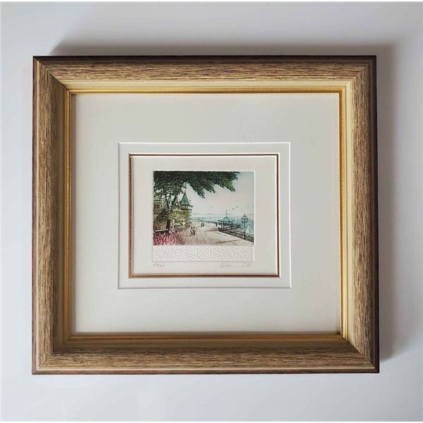 AQUATINT ETCHING OF QUEBEC CITY ON EMBOSSED PAPER