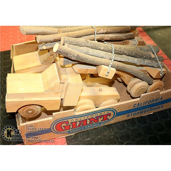 2 HANDMADE LOGGING TRUCKS TOYS LOT