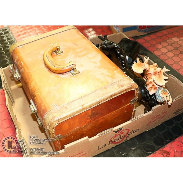 VINTAGE SUITCASE WITH 3 COLLECTIBLE ORNAMENTS