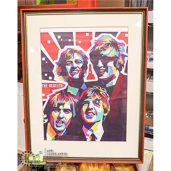 FRAMED ARTWORK THE BEATLES ON SILK