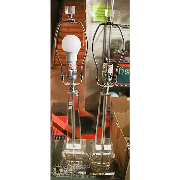 LOT OF 2 GLASS LAMPS NO SHADES