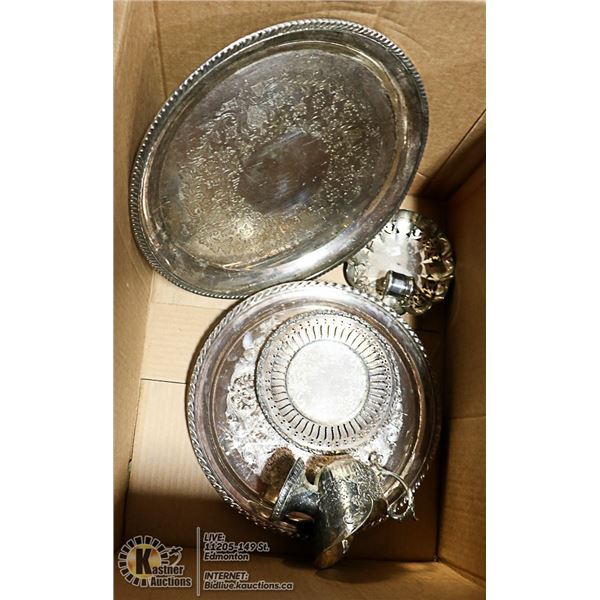 BOX OF ASSORTED SILVER PLATED ITEMS