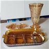 Image 1 : LOT OF AMBER IRIDESCENT CARNIVAL GLASS ITEMS