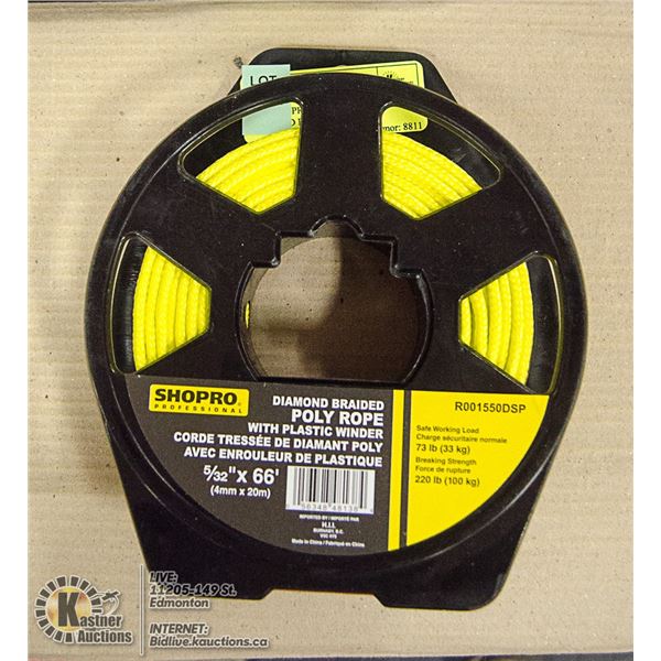 NEW SHOPRO 66 FT YELLOW DIAMOND BRAIDED ROPE