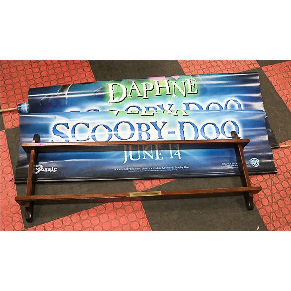 WOOD WALL HANGING PLATE RACK SOLD WITH 2 POSTERS