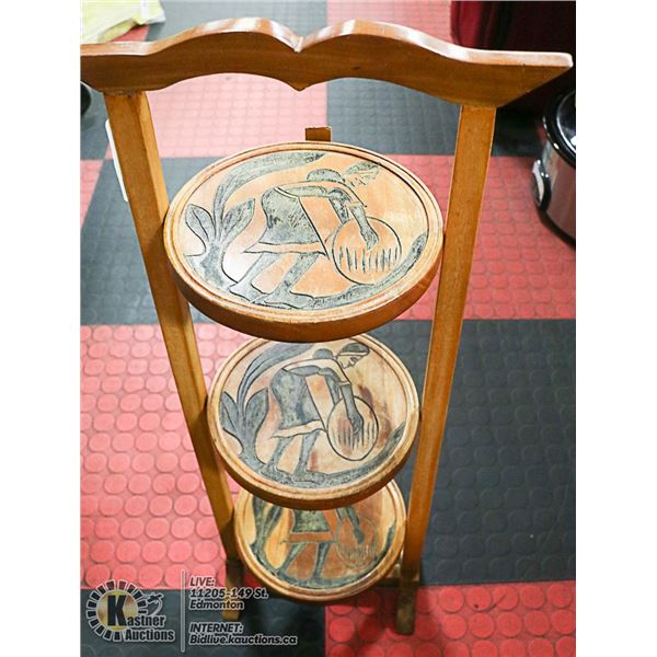 WOODEN PLANT STAND WITH DESIGN