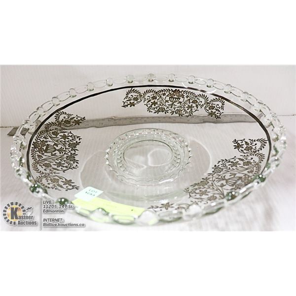 LARGE GLASS FILIGREE SERVING BOWL