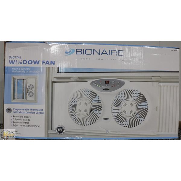 BIONAIRE DIGITAL WINDOW FAN W/ REMOTE (UNUSED)