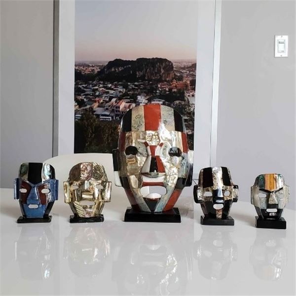 COLLECTION OF MAYAN MASKS SEMI-PRECIOUS STONE