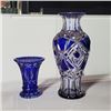 Image 1 : TWO BLUE CUT CRYSTAL VASES