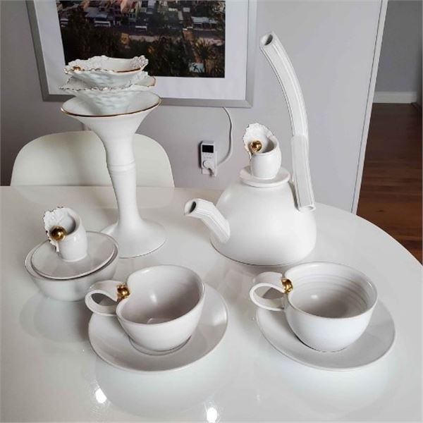 ARTISAN DUDYCHA POTTERY – TEA SET – 24K GOLD PLATE