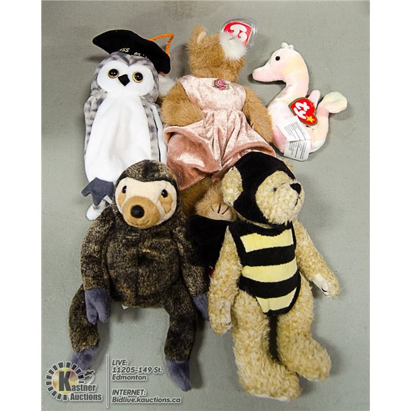 LOT OF 5 ASSORTED TY BEANIES