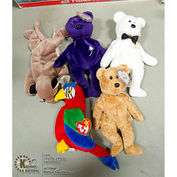 LOT OF 5 ASSORTED TY BEANIES