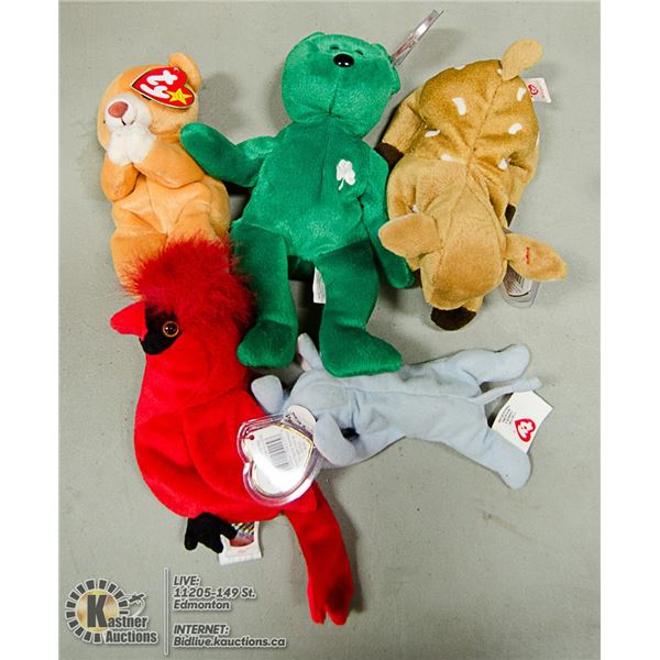 LOT OF 5 ASSORTED TY BEANIES