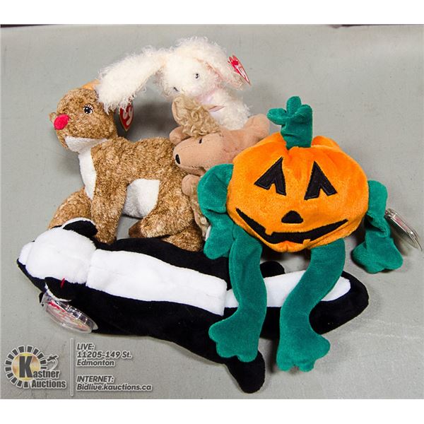 LOT OF 5 ASSORTED TY BEANIES