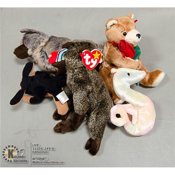 LOT OF 5 ASSORTED TY BEANIES