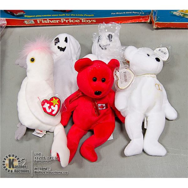 LOT OF 5 ASSORTED TY BEANIES