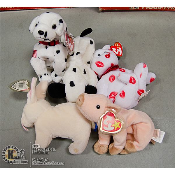 LOT OF 5 ASSORTED TY BEANIES