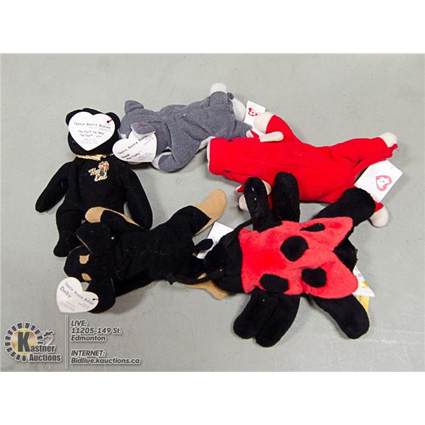 LOT OF 5 ASSORTED TY BEANIES